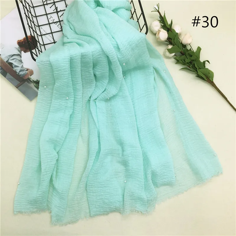 1PCS Hot sale with a pearl scarf women soft solid hijabs foulard muffler shawls big pashmina Muslim women wrap headscarves - Цвет: Number 30 color