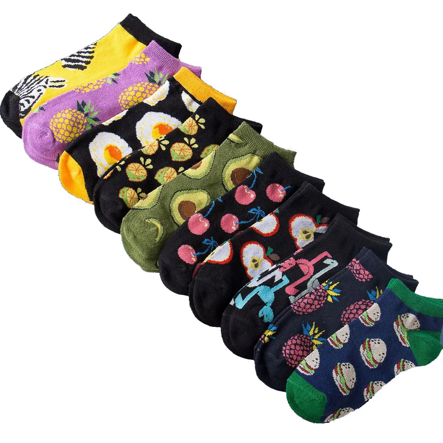 

harajuku happy cotton colorful women socks fruit pineapple avocado novelty socks funny crazy egg food art socks street short sox