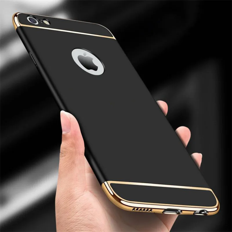 

Luxury Gold Hard Matte Case For iphone 7 6 S 6S 8 Plus Back Cover Coverage Removable 3 in 1 Fundas Case For iphone X 5 5S SE Bag