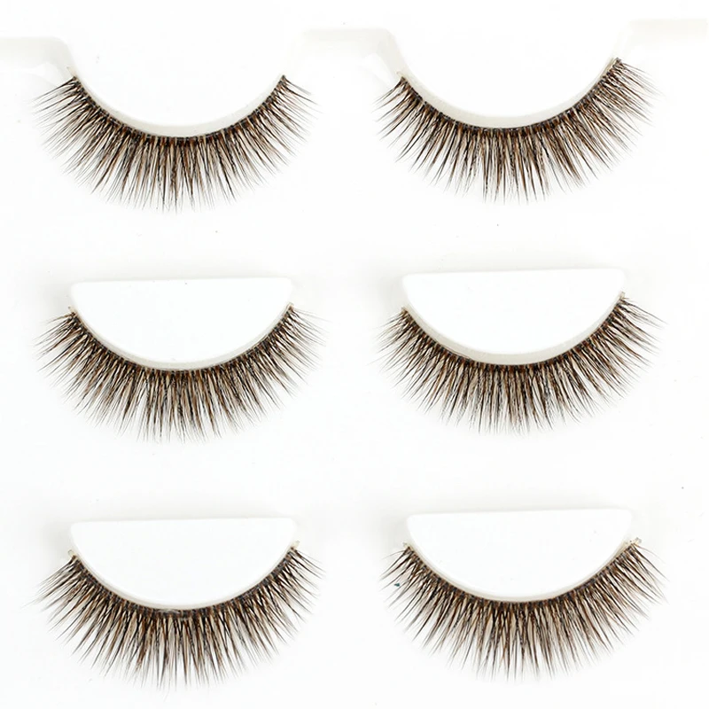 

YOKPN Style For Winged Natural 3D Eyelash Short Brown Mixed Black False Eyelashes Eye Tail Elongated Faux Real Fake Eye Lashes