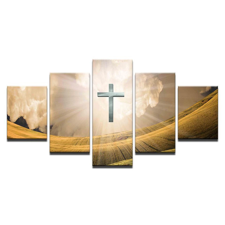 Pictures-Painting-Canvas-Living-Room-Modular-Wall-Art-5-Panel-Christ-Cross-Holy-Light-Frame-HD (1)