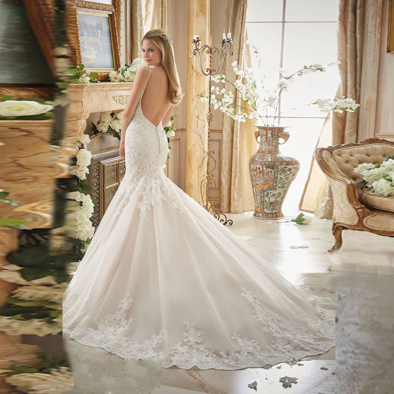 Алиса 2017 Романтический Труба Аппликации Свадебное Платье Sexy Backless платья Невесты