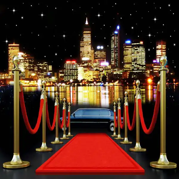 City Skyline Car Light Red Carpet photo backdrop polyester
