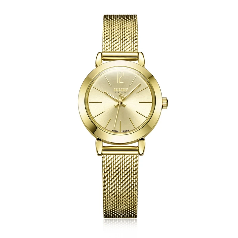 Для женщин браслет сталь Золото Серебро часы Женская мода повседневное Кварцевые водонепроницаемые часы Женские подлинные наивысшего качества Julius Hour - Цвет: Золотой