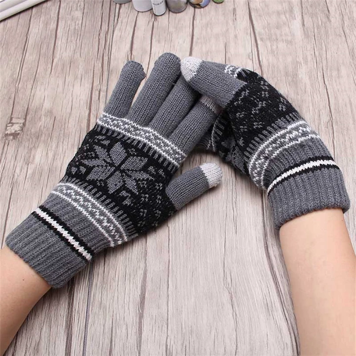 Теплые зимние женские шерстяные вязаные наручные перчатки для женщин и мужчин с рисунком снежинок, перчатки унисекс, варежки, перчатки для вождения
