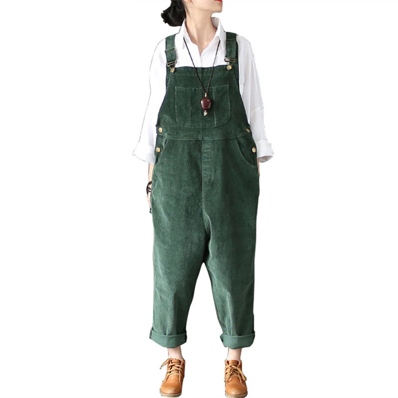 Johnature 2018 Spring Autumn New Original Jumpsuits Cotton Corduroy Women Vintage Loose Strap Thick Warm Pocket Casual Jumpsuits