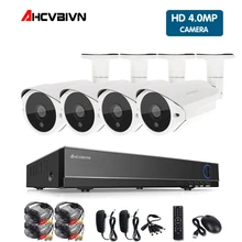 AHCVBIVN 4CH 4MP HD система безопасности Видео Комплект видеорегистратора скрытого наблюдения 4 шт. наружная 4.0MP Влагонепроницаемая система видеонаблюдения