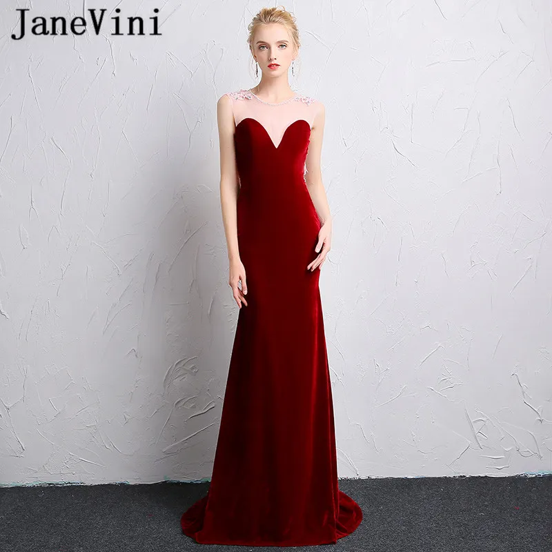 

JaneVini Vestidos Sexy Velvet Burgundy Crystal Evening Dresses Mermaid Lace Appliques Backless Mother of Bride Dress Plus Size