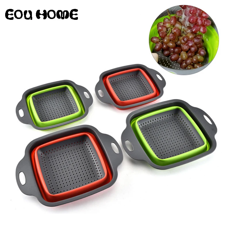 

2pce/set Square Folding Colander Washing Drain Basket Eco-Friendly Food Fruits Vegetable Wash Basket Home Kitchen Accessories