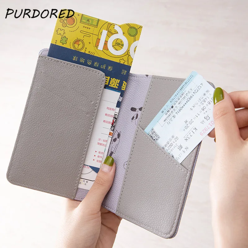 

PURDORED 1 Pc Cartoon Passport Cover Women Flamingo Cactus Card Passport Holder Printing Credit Card Holder Tickets Case