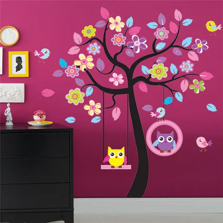 

Wall Stickers Home Decor owl swinging tree wall stickers hot whole sale quality 2017 children room wall decoration cheap new