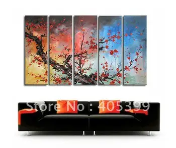 

Mixed Color 5PCS Handmade Modern Abstract Oil Painting on Canvas ,Chinese Flower Oil Painting JYJLV205