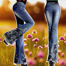 Новые весенние Роскошные расклешенные джинсы с вышивкой со средней талией женские джинсы с отделкой бисером