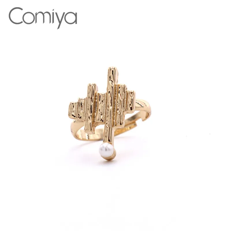 

Comiya Designer Rings Gold Color Zinc Alloy Ethnic Jewelry From Indian Acrylic Pearls Anillos Mujer Geometric Ring For Women