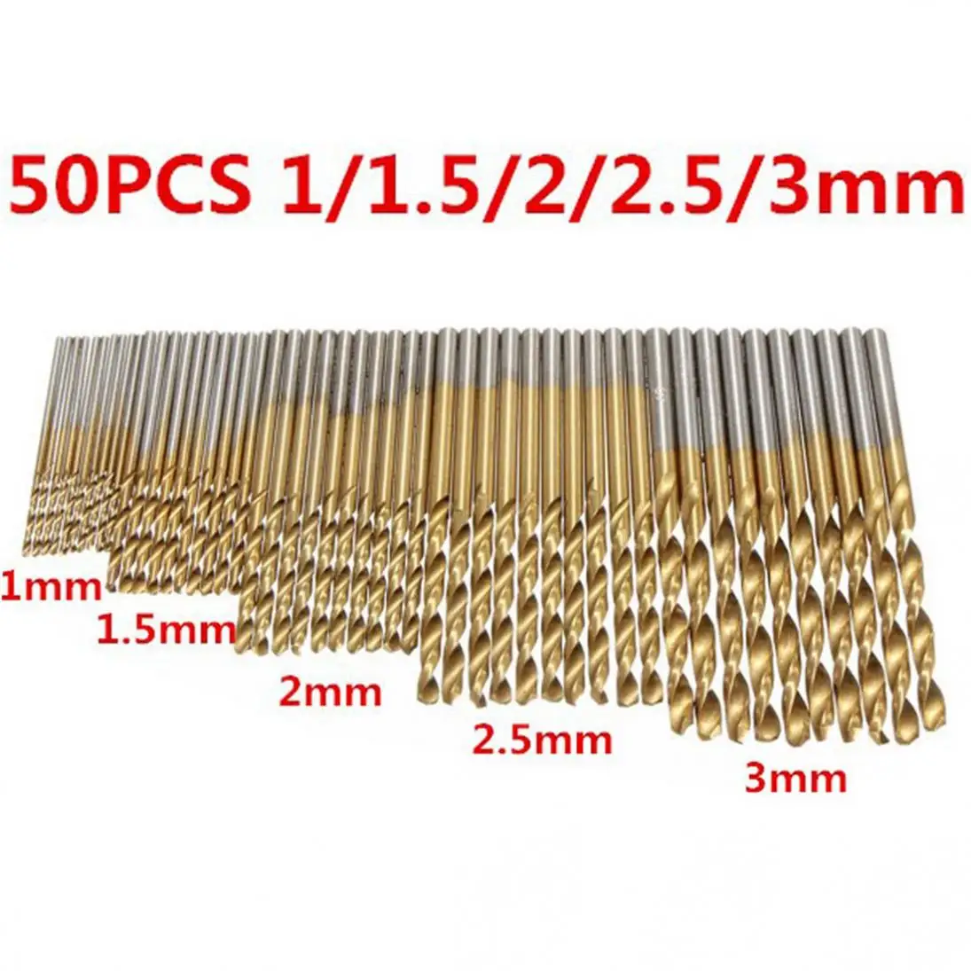 

50PCS/Set Drill Bits Set HSS Drill with Hexagon Shank Drill Set 1 / 1.5 / 2 / 2.5 / 3mm Titanium Coated Drill Bit for Metal