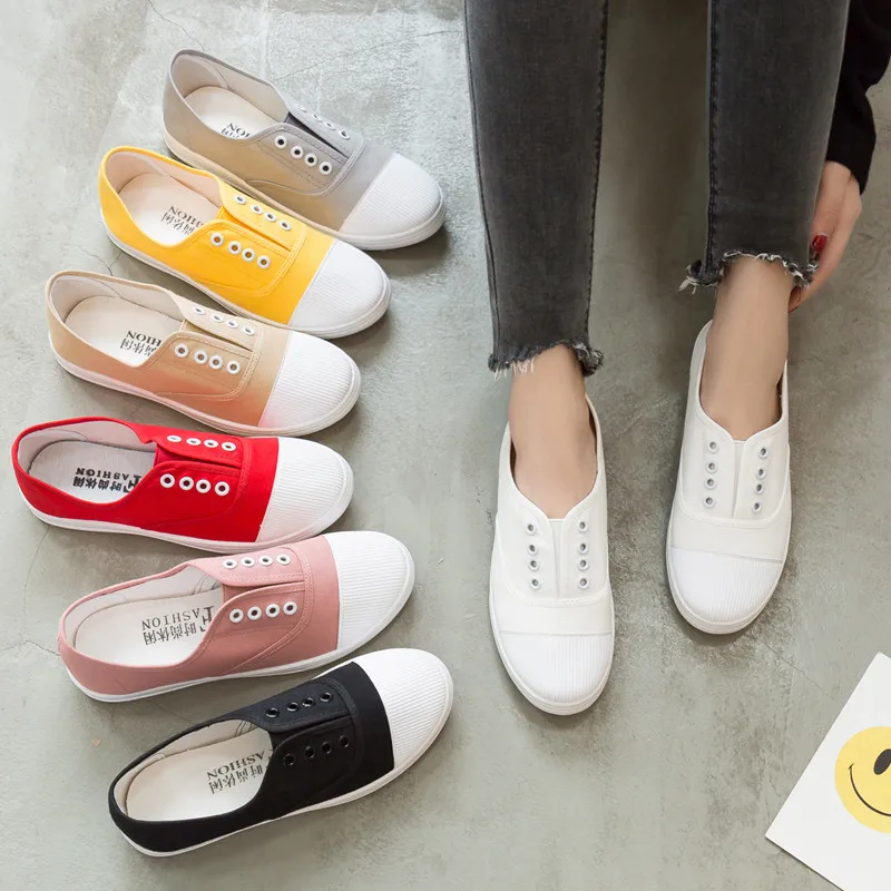

2019 spring and summer new low canvas shoes students flat casual shoes a pedal lazy shoes small white shoes casual comfort
