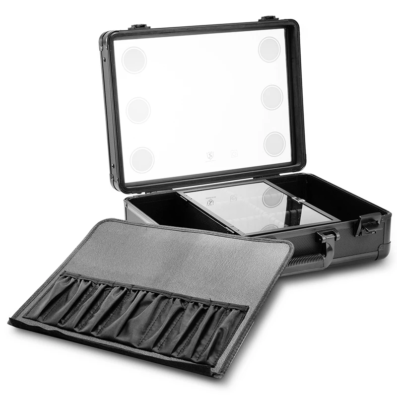 Makeup Train Case, Pro Aluminum Cosmetic Organizer Box Bag With LED & Mirror, Large Capacity Beauty Artist Cosmetic Tools Storag Makeup Train Case, Pro Aluminum Cosmetic Organizer Box Bag With LED & Mirror, Large Capacity Beauty Artist Cosmetic Tools Storag