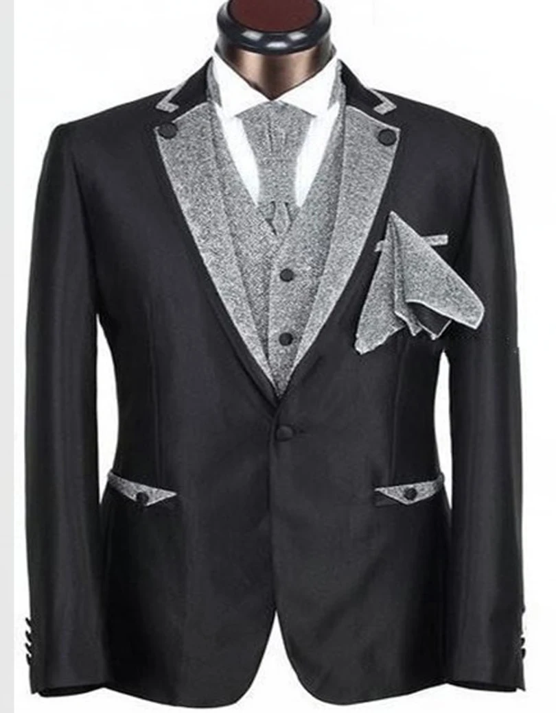 Custom Made Man Suit Black Red Groom Tuxedos Groomsmen Men's Wedding Prom Suits For Man Clothes