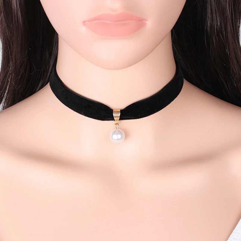 Black Velvet Chain Choker Necklace with Bead Pendant Women Fashion Party Jewelry Collares Mujer Collier Ras Du Cou | Украшения и
