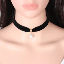 Collier chaîne en velours noir avec pendentif en perle, bijoux de fête à la mode