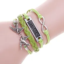 Best friend lucky leather bracelet birds charm bracelet pulseira masculina silver bracelets for women jewelry pulseras