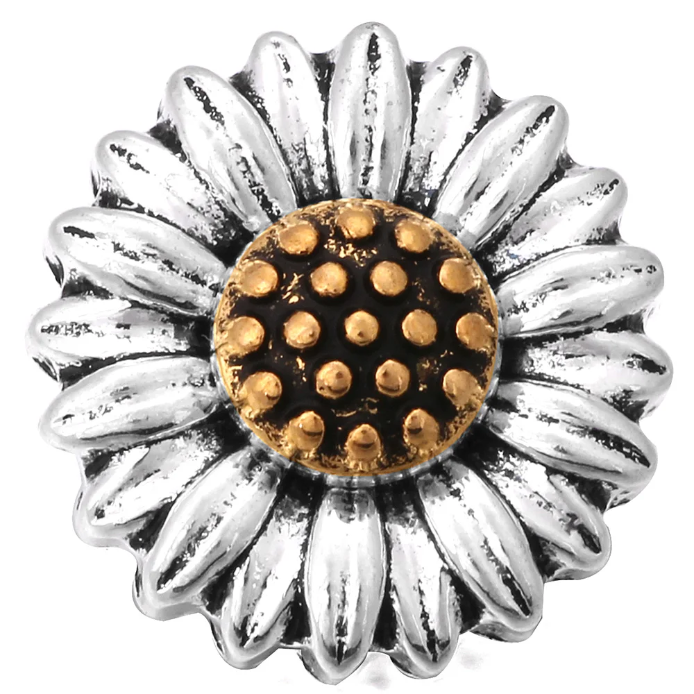 10pcs/lot New 18mm Snap Button Jewelry Silver Gold Sunflower Flower Metal Snap Buttons Bracelet Fit DIY 18mm Snap Jewelry