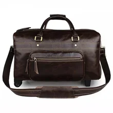 Роскошный подлинный кожаный чемодан сумка на колесиках для путешествий винтажный багаж на колесиках стильный чемодан Ретро сумка на колесиках