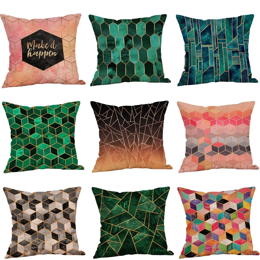 

Fashion Geometric Printed Cotton Linen Pillow Cover High Quality Comfortable Sofa Waist Throw Cushion Cover Bed Home Decoration