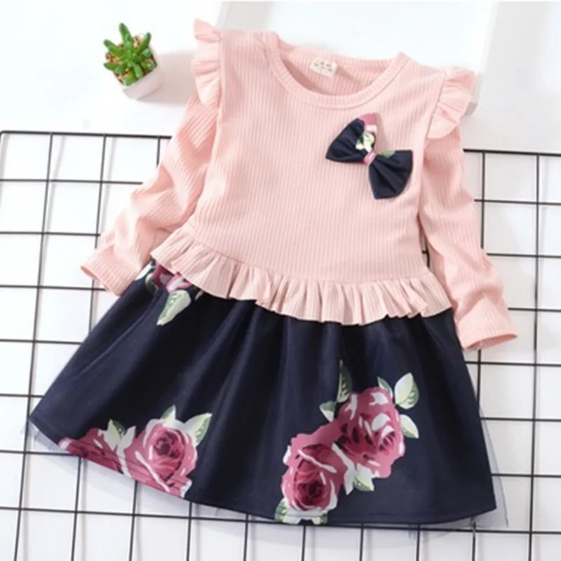 

Baby girl 2019 new girls solid color with floral bow cute girl