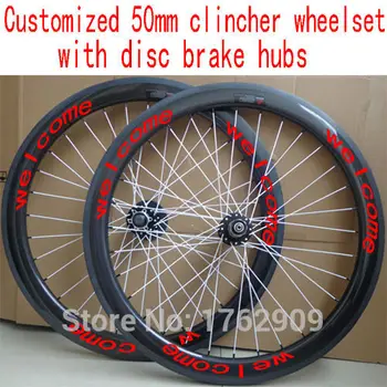 

Newest customized 700C 50mm clincher rims Road bicycle 3K UD 12K full carbon fibre bike wheelsets with disc brake hubs Free ship