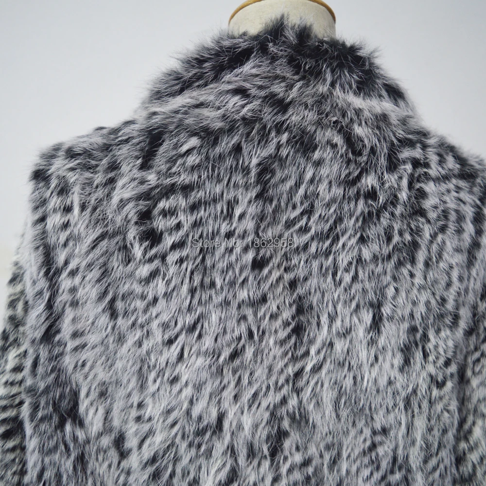 SJ459-03 105 см Высокое качество Толстая вязаная черная зимняя женская куртка из кроличьего меха