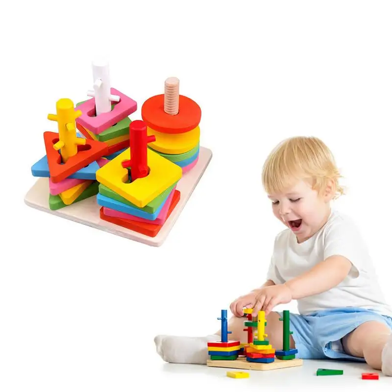 

Intelligence Four-Column Children's Early Education Puzzle Wooden Toy Baby Geometry Matching Cognitive Building Block Toy Christ