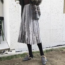 Осень Зима новая Золотая Бархатная юбка средней длины юбка плотная плиссированная юбка свободного размера плюс женская юбка Harajuku