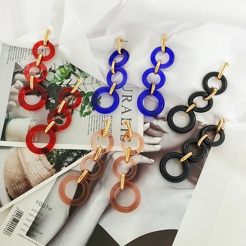 

JUJIA 2019 New Style ZA Drop Earrings Jewelry Earrings for Women Resin Ethnic Statement 6 Colour Dangle Earring Party