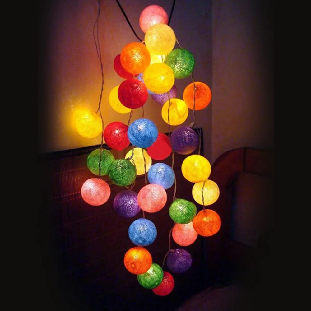 

With Switch Romantic Lovely Handmade Multicolor Christmas Cotton Ball String Light Xmas Festival Wedding Decration AC110V/220V