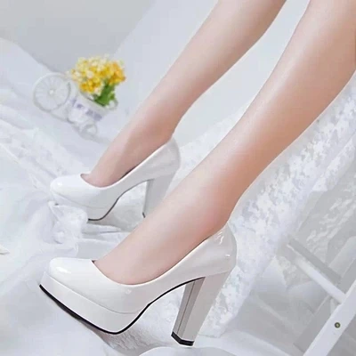 High Heels Shoes Women White Wedding Shoes Thick High Heels Fashion Party Pumps Footwear Yellow Red Big Size 9 10 41 42.
