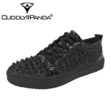 Приятная панда мужские модные кроссовки в стиле панк мужские удобные дышащие туфли с заклепками Роскошные блестящие трендовые шикарные лоферы