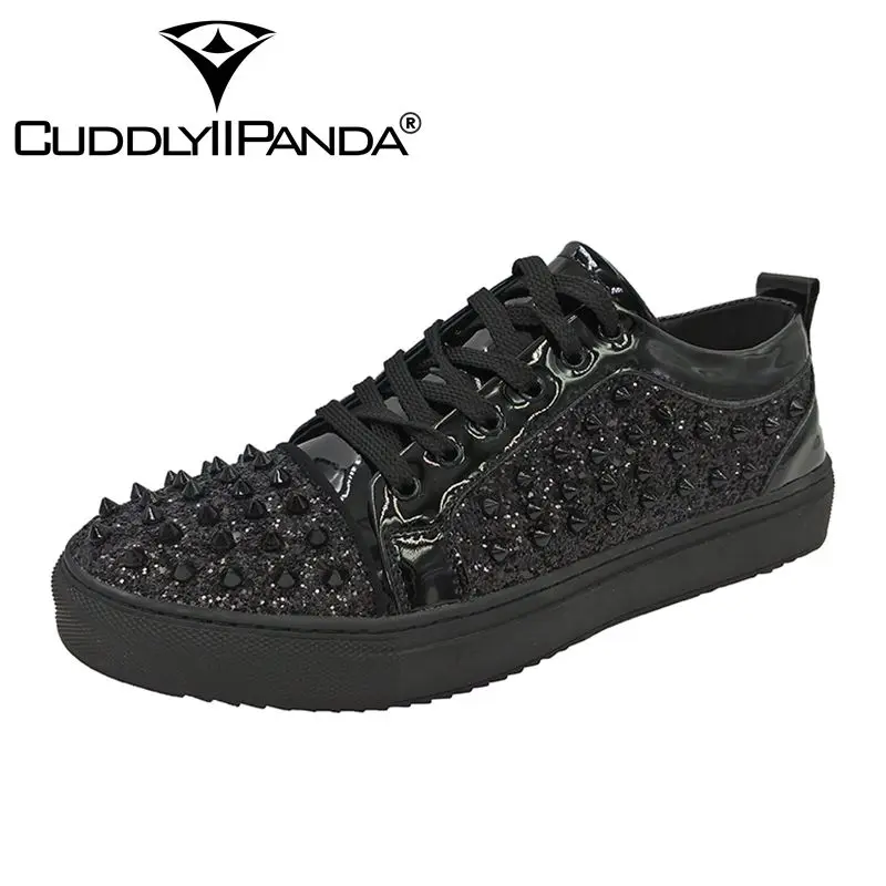 CuddlyIIPanda Men Fashion Punk Style Sneakers Rivet Comfortable Breathable Rivets Shoes Luxury Glitter Trending Bling Loafer | Обувь