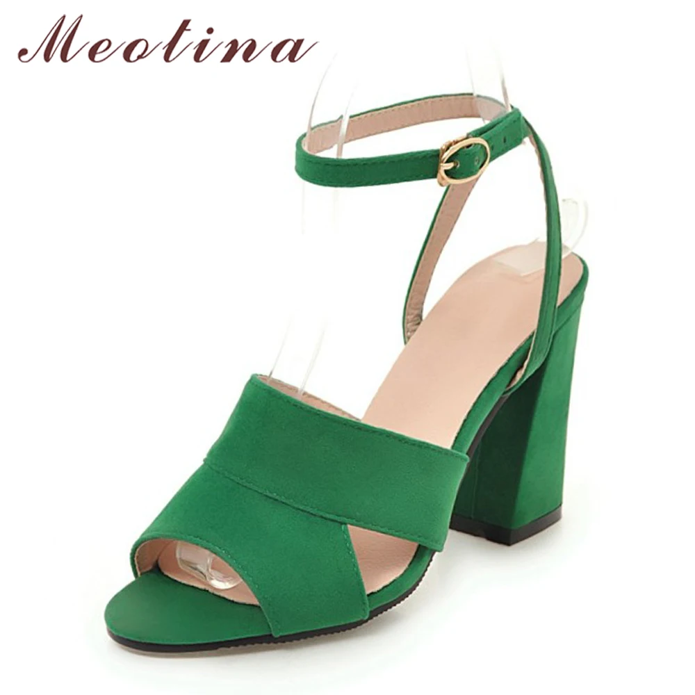 

Meotina Women Sandals High Heels Ladies Summer Shoes Black Open Toe Thick Heels Party Shoes Female 2018 Buckle Green Big Size 43