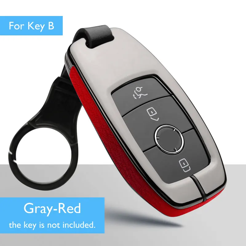 Цинковый сплав+ кожаный чехол для ключей для автомобиля Mercedes Benz V-Class E Class E300 дистанционная Защита Чехол сумка для ключей автомобильные аксессуары - Название цвета: B Gray Red