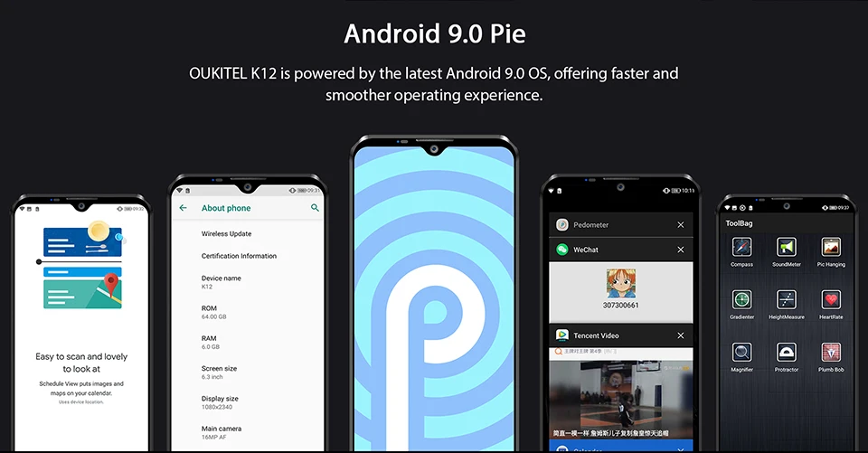 OUKITEL K12 5V 6A Смартфон Android 9,0 мобильный телефон 6,3 ''19,5: 9 MTK6765 6 ГБ ОЗУ 64 Гб ПЗУ NFC 10000 мАч Быстрая зарядка отпечаток пальца