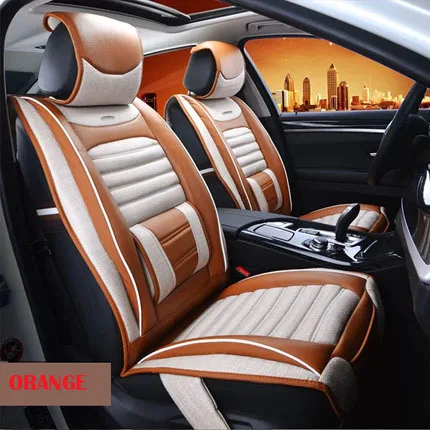 Высший сорт Роскошный 5 мест 3 цвета автомобильных кресел huixing комплекты высокого качества с подкладкой и ПУ авто аксессуары набор сидений автомобиля 7 шт./компл - Название цвета: Orange