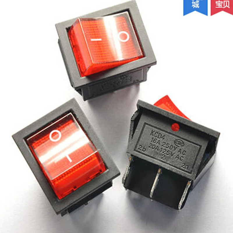 

30PCS / KCD4-202 red 6 feet 2 stalls with light double rocker switch 25*31 rocker switch 16A/250V