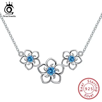

ORSA JEWELS 100% Real Sterling Silver Necklaces For Women 3 PCS Hollowed Flowers With Top-grade Cubic Zircon Female Jewelry SN96