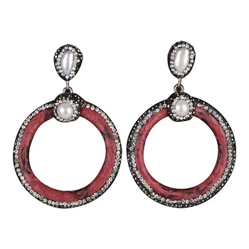 

New Arrival Genuine Snake Leather Pearl Rhinestone Paved 10 Colors Charm Dangle Earrings for Women Top Quality Statement Jewelry