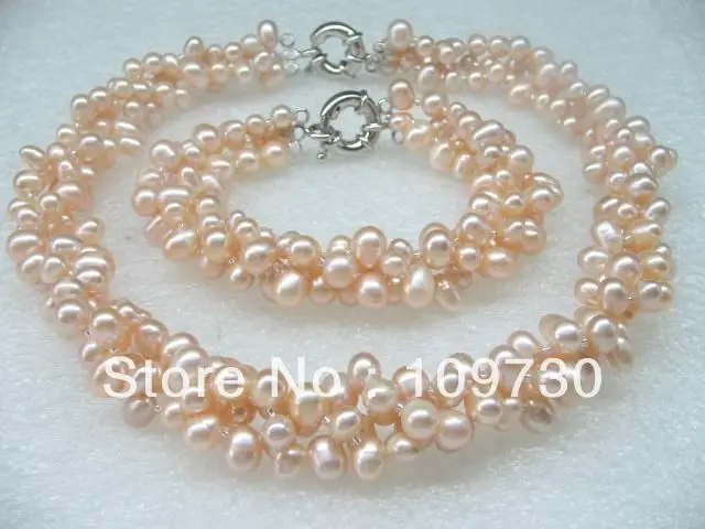 

Jewelry 00494 Set 3rows Potato Freshwater Pearl Necklace & Bracelet (A0423)
