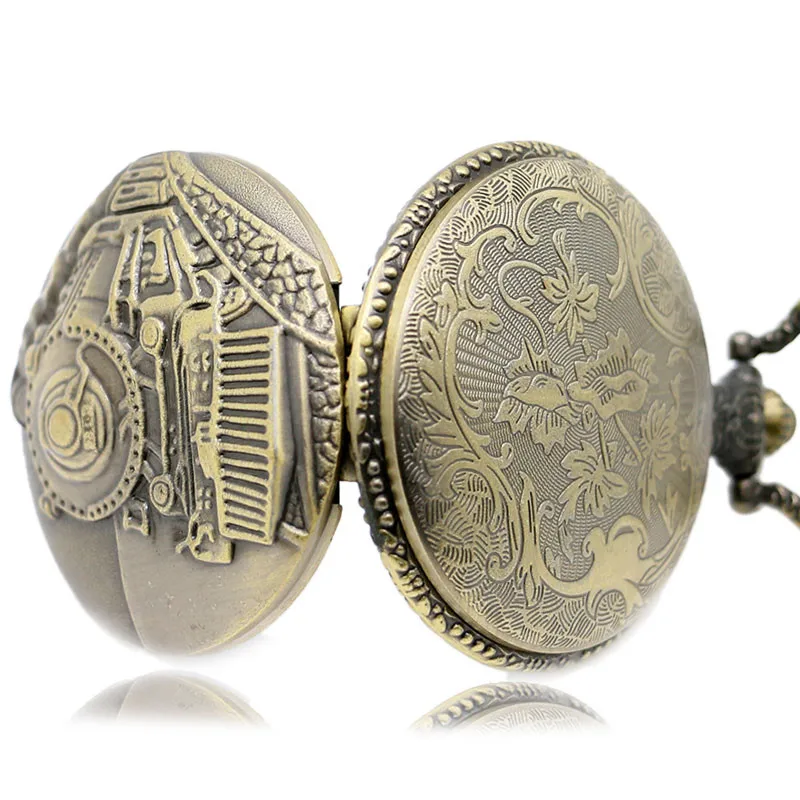 2017 New Antique Train Front Locomotive Engine Quartz Pocket Watch Necklace Pendant Watches Chain for Men Women Birthday Gift  (4)