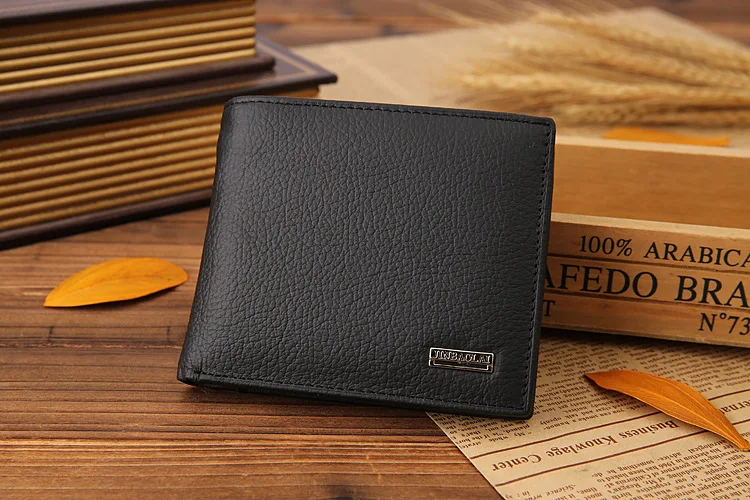Genuine Leather Mens Wallet Premium Product Real Cowhide Wallets For Man Short Black Walet Portefeuille Homme Short Purses 58