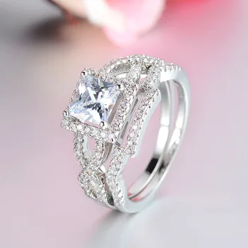 

Quality Women Wedding Ring Set Sparkling Round Cut Zircon Stone Bridal Rings Female Party Jewelry 2 Color Plata&Rose Gold