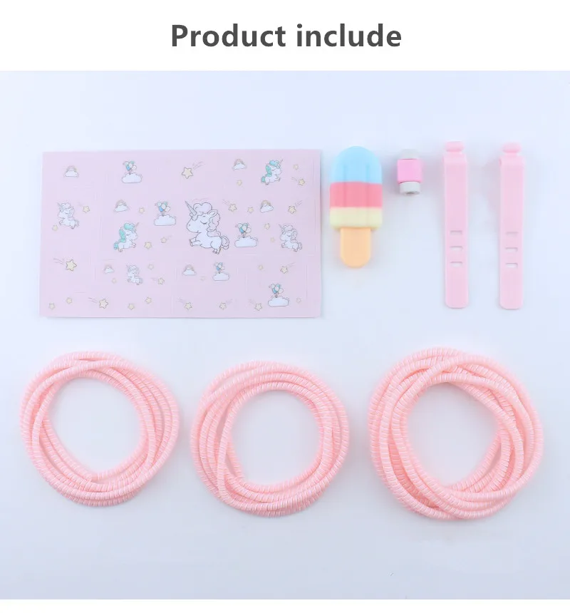 Мороженое милый мультфильм USB кабель наушники протектор набор с кабелем Стикеры для намотки Спиральный шнур протектор для iphone
